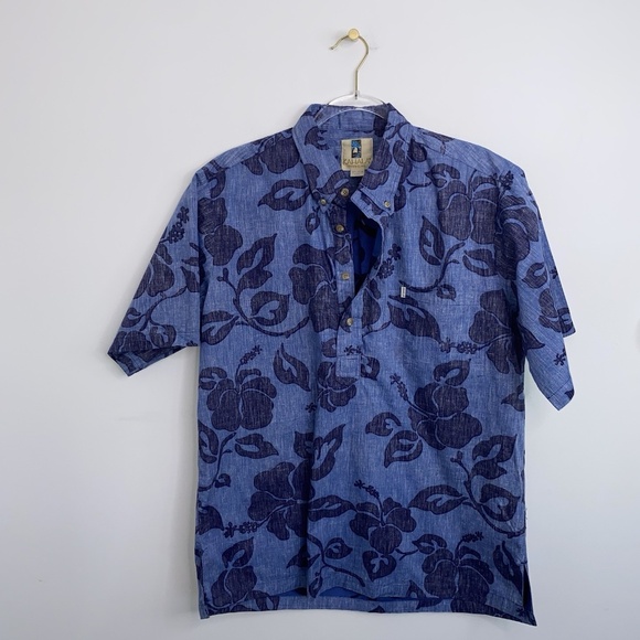 Kahala Hawaiian Aloha Shirt Mens L Floral Blue Cotton Pocket Button Up EUC - Picture 1 of 9